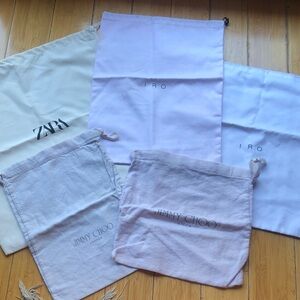 Assorted Designer Dust Bags - Jimmy Choo, Zara & IRO- light neutrals
